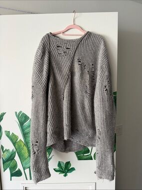 Heliot Emil  Distressed Chunky Knit Sweater - Gray